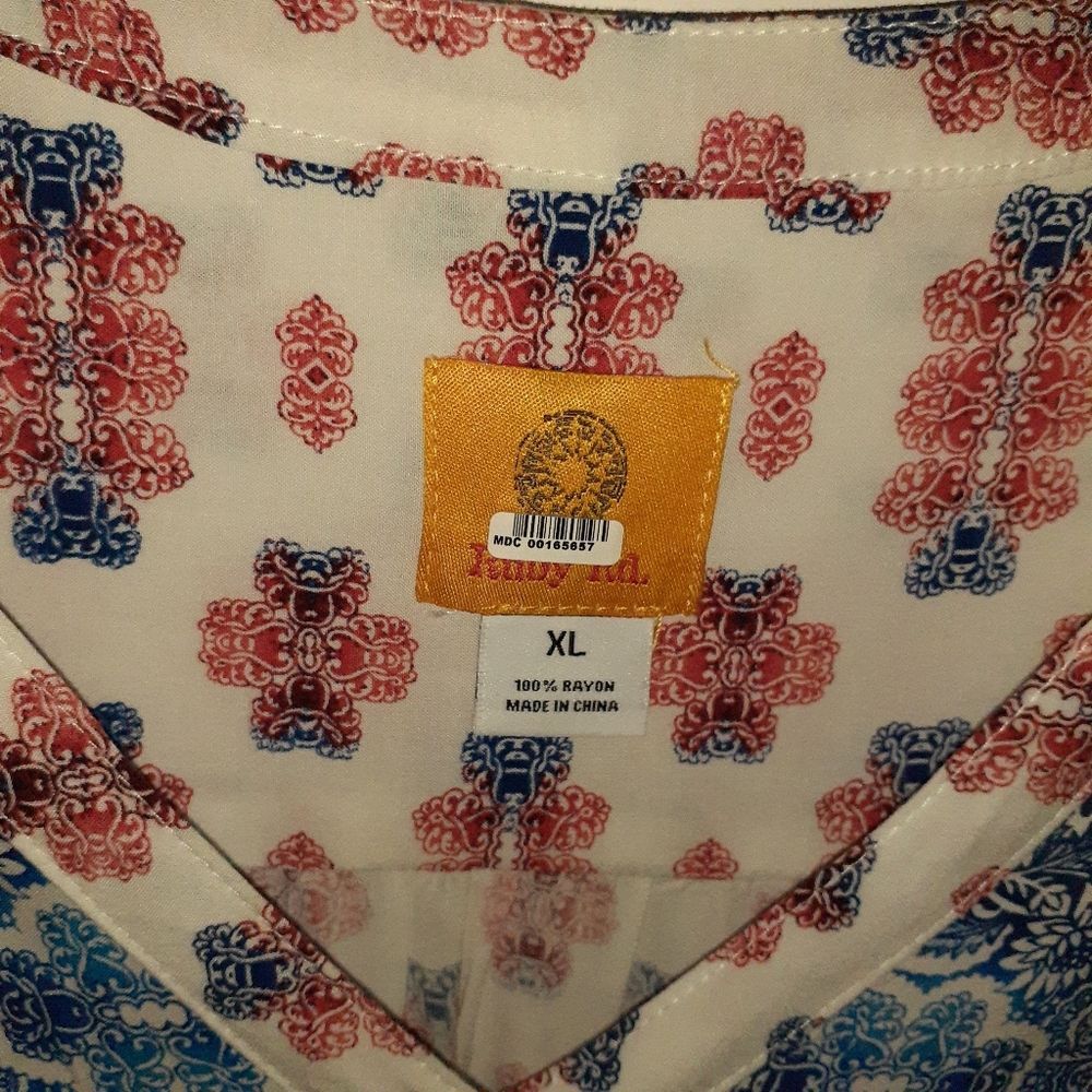 Ruby Road Tunic Top Boho Floral V-Neck Blouse Paisley Red Blue Xl Shirt Peasant - Picture 3 of 7